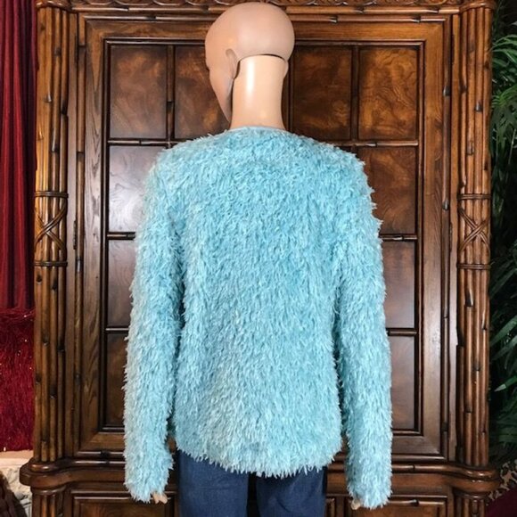 NWOT Colleen Lopez Aqua Faux Feather Jacket - Picture 3 of 13